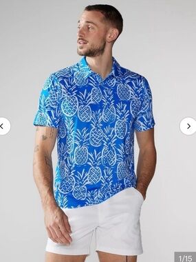 Chubbies Pineapple Polo Blue White Pullover Stretch UPF Golf Summer Party. M